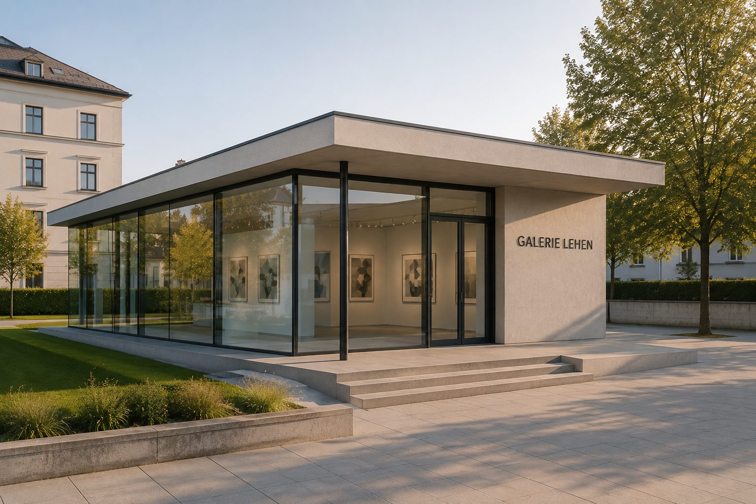 Galerie Lehen, freistehender Glaspavillon von außen